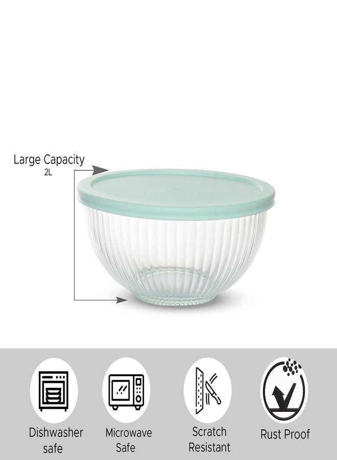 جايبي بلس وعاء خلط زجاجي من جاي بي بلس | طقم وعاء تخزين وتقديم مكون من قطعة واحدة مع غطاء، مقاوم للبقع والخدوش، آمن للاستخدام في الميكروويف، سعة 2000 مل، شفاف - Image 3